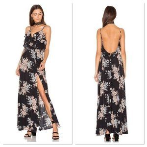 Privacy Please Black Floral Karen Waist Tie Side Slit Maxi Dress XS